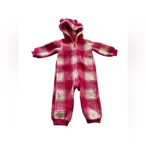 Carter's Pink and White Checkered Jumpsuit with Hood- 12 months